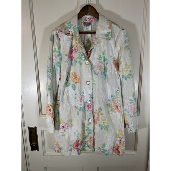 J. Jill Jackets & Blazers - J Jill Women’s Floral Linen Blend Button Up Jacket Long Sleeve Size Large
